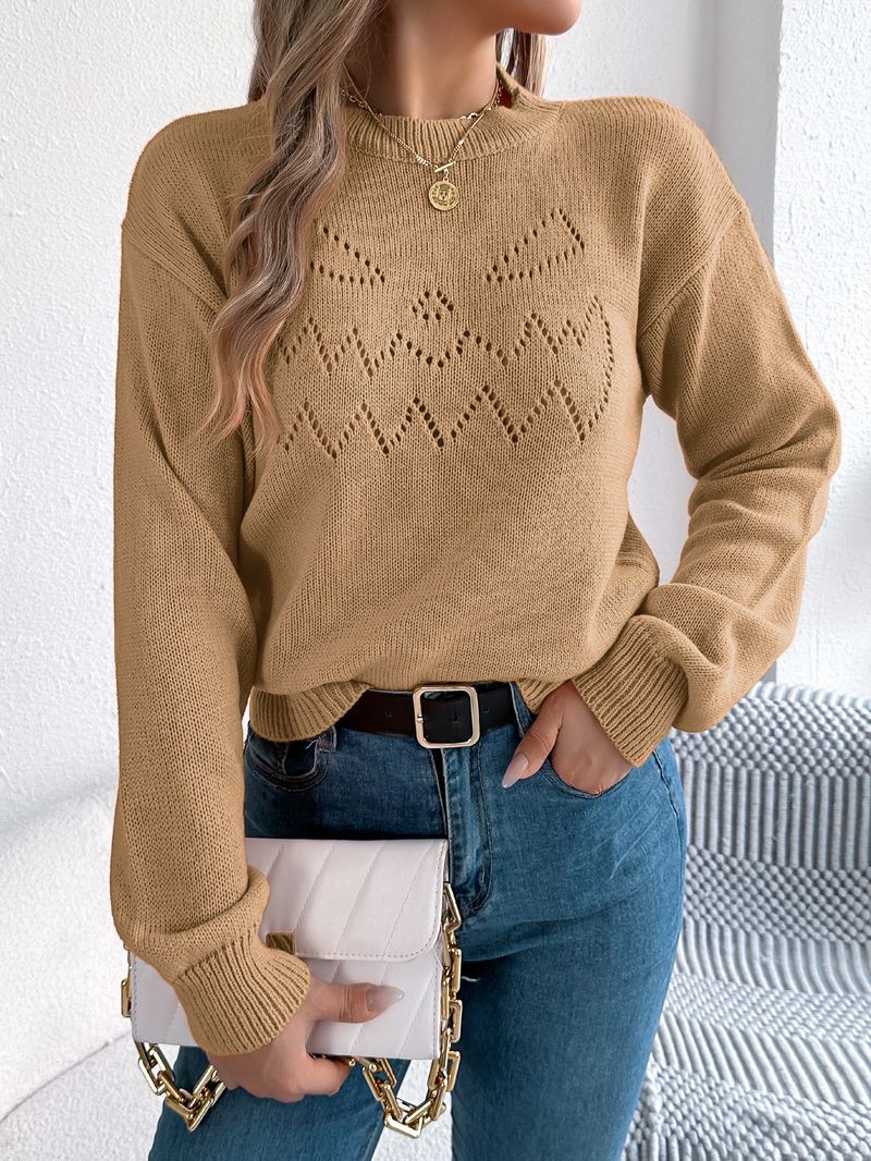 2025 Solid Color Hollow Lantern Long Sleeve Pullover Sweater Halloween Women's Clothing_voghion.com
