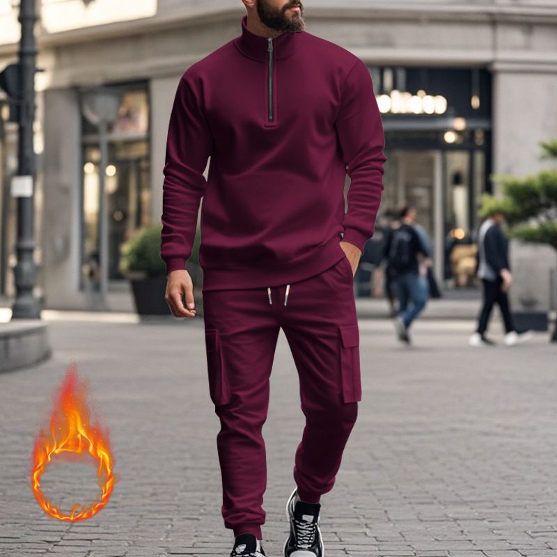 Fleecegefüttertes Sweatshirt-Set mit Viertelreißverschluss für Herren – Slim Fit Thermo-Jogging-Outfit für Herbst und Winter_voghion.com