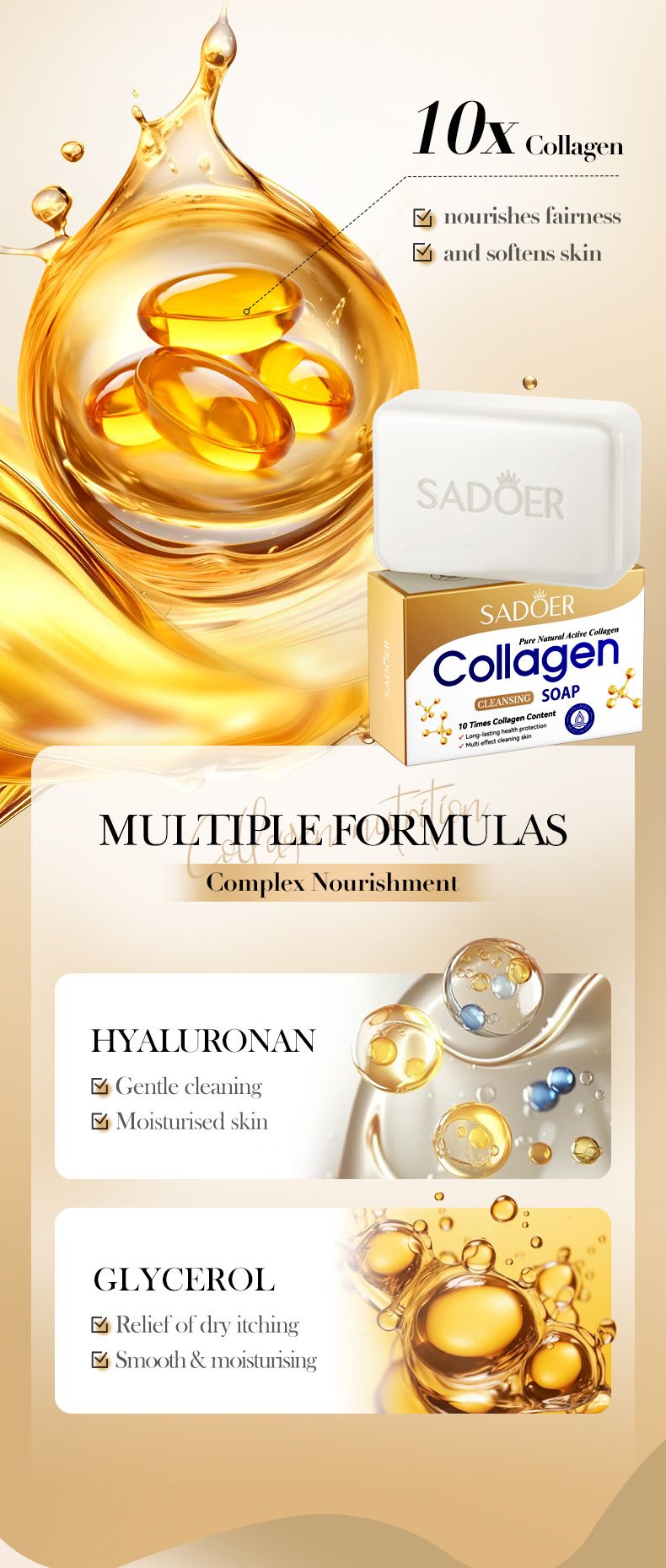 Soap SADOER Collagen Multi-effect Cleansing Skin Soap 100g Handmade Soap Cleansing Body_voghion.com