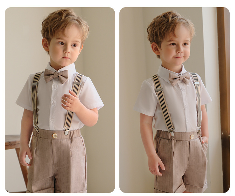 Babykleeder Kannerkostüm Jongen Hosenträger Laang Shorts Weste Hemdkostüm Aktivitéit Blummen Kand Kleed_voghion.com