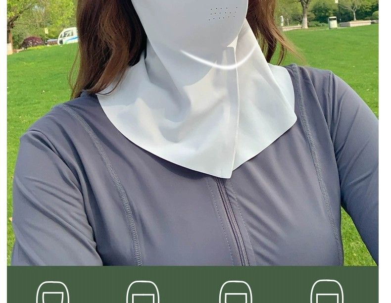 New Ice Silk Sunscreen Women's Neck Integrated Breathable Hole Riding 3D UV Protection Traceless Mask_voghion.com