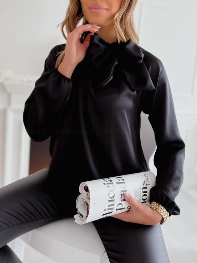 Camicia da donna in tinta unita a maniche lunghe con fiocco_voghion.com
