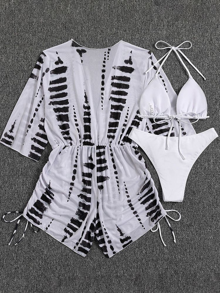 Modieuze driedelige bikini met hoge taille en trekkoord voor dames_voghion.com