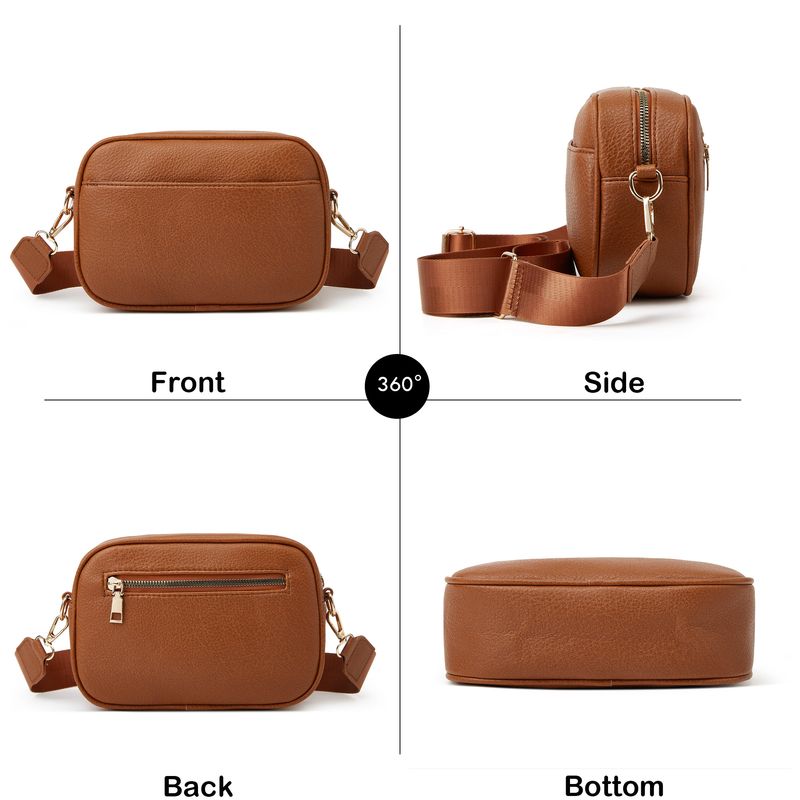 Herald Kleine Umhängetasche mit dreifachem Reißverschluss für Damen, quadratische seitliche Schultertasche mit Schnappschusskamera und breitem Riemen_voghion.com