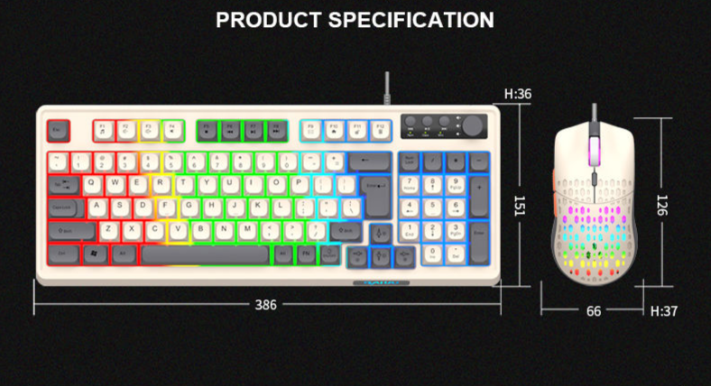 Farbblock-Tastatur-Maus-Set mit kabelgebundener Beleuchtung, leises mechanisches Gefühl, Gaming, E-Sport, USB-Desktop-Computer, universell_voghion.com