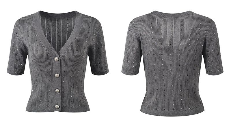 Roupas femininas novo design pesado quente diamante v pescoço fino ajuste fino saia superior terno de duas peças_voghion.com