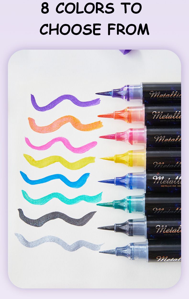 Surligneur pinceau à paillettes métalliques - Pointe fine pour croquis, gribouillages et prise de notes, mécanisme de pression fluide, couleurs vives_voghion.com