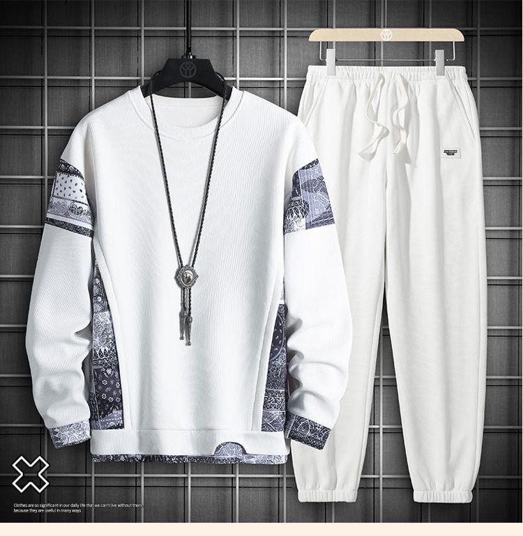 Completo da salotto in maglia a nido d'ape con stampa di anacardi – Maglia a maniche lunghe e pantaloni (M-3XL)_voghion.com