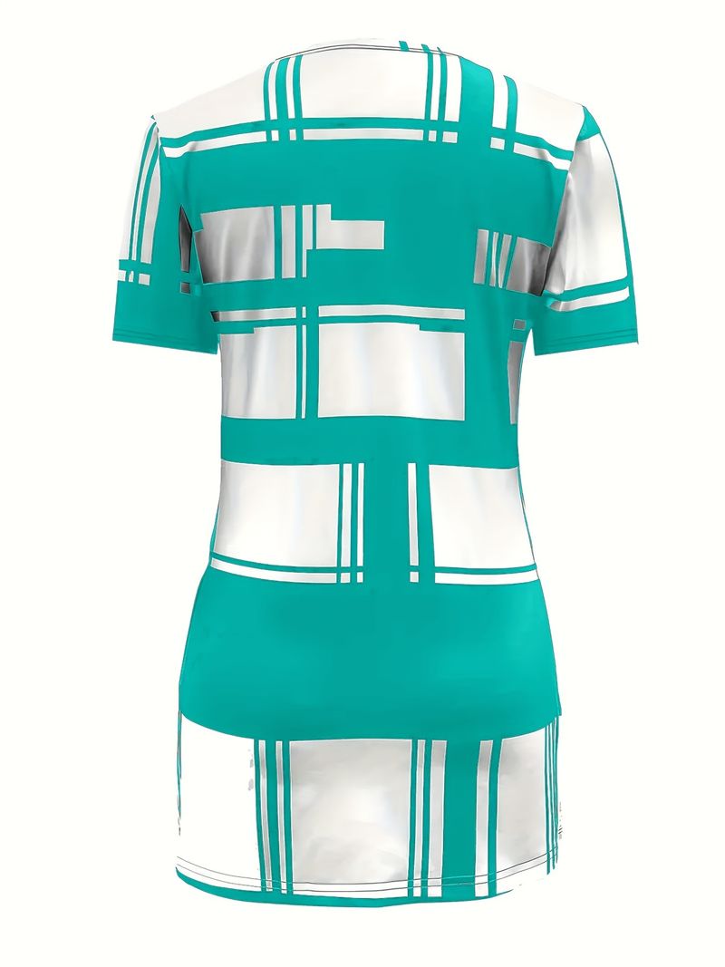 Damenbekleidung Große Größen Damenbekleidung Kontrastfarbenes gestreiftes Knopfhemd mit Digitaldruck_voghion.com