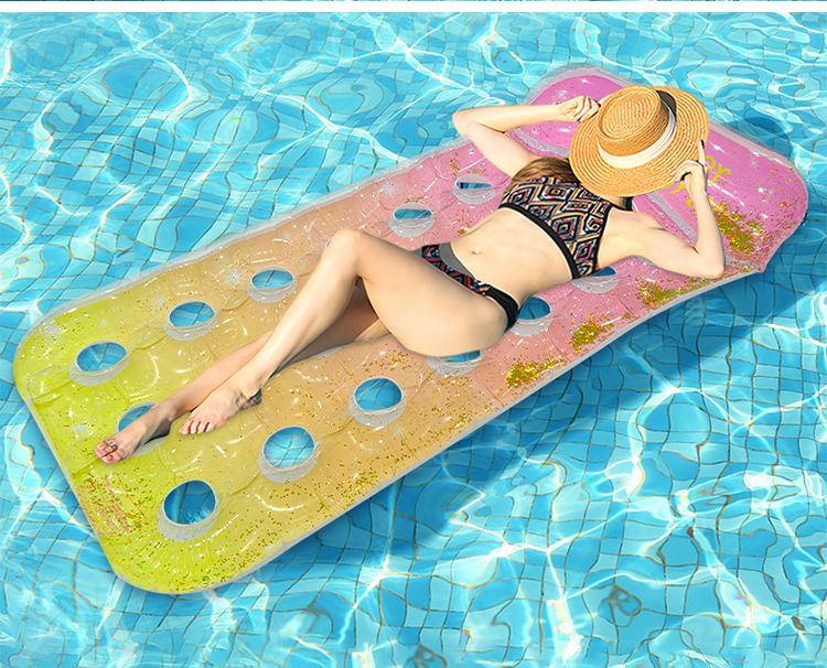 Luxury Inflatable Pool Lounger - Glitter Gradient Design With Reinforced Mesh (Thickened PVC 190cm Breathable Round Holes For Adults Beach/Pool Use)_voghion.com