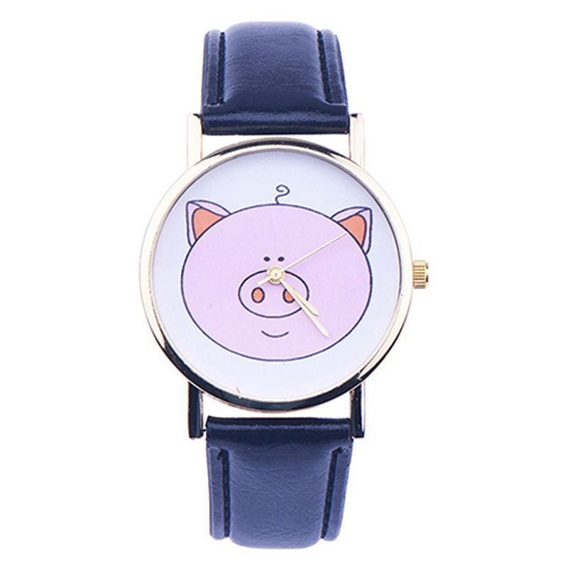 Yamaler Women Cute Pig Pattern Faux Leather Band Analog Quartz Fashion Wrist Watches_voghion.com