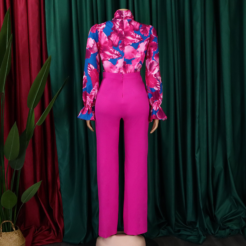 Dameskleding herfst en winter losse grote maten casual bedrukte shirts met lange mouwen wijde pijpen broeken cross border tweedelige set_voghion.com