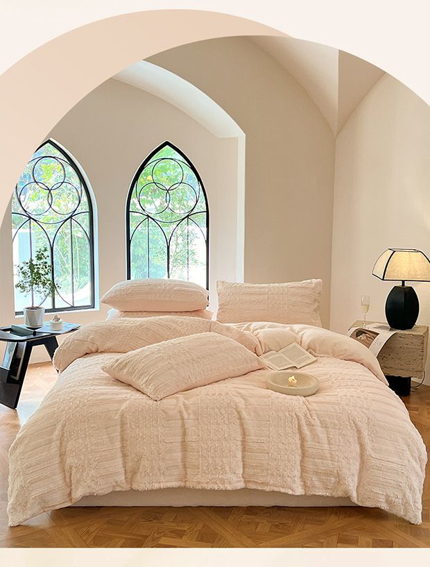 Copripiumino in velluto di latte spesso invernale in pelliccia di coniglio intagliata di classe A, quattro pezzi, Nantong Coral Fleece Bed_voghion.com