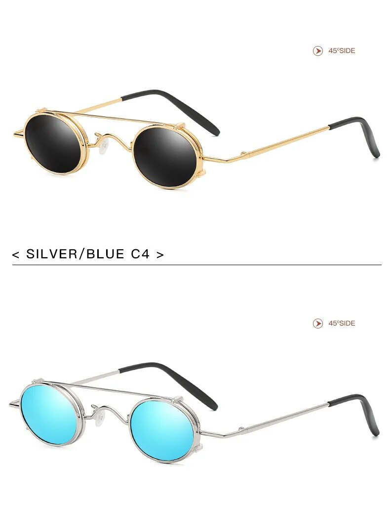 SHAUNA Punk Styles Women Small Oval Sunglasses Fashion Men Removable Clip Dual Use Blue Mirror/Clear Lens Glasses UV400_voghion.com