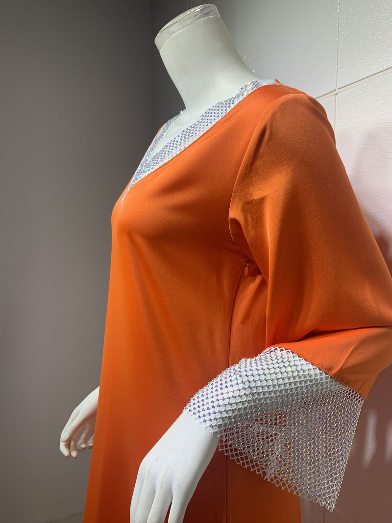 Abito lungo da donna in maglia di diamanti con paillettes in raso per donne musulmane_voghion.com