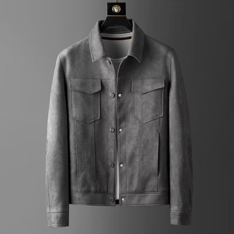 Men's Suede Jacket Trendy Slim Fit Waterproof Casual Coat With Hood For Spring Autumn (Brown/Black/Grey)_voghion.com