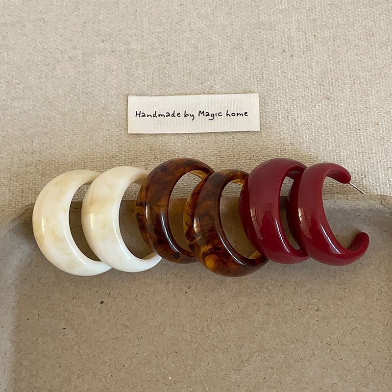 Orecchini a cerchio in resina minimalista di alta qualità a forma di C per donna, personalità della moda coreana di nicchia, versatili, per pendolari_voghion.com