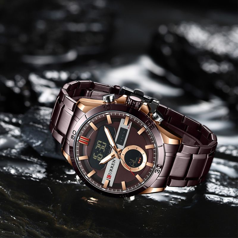 Men's Digital Analog Sports Watch With Waterproof Functionality, Round Dial, Quartz Movement, Alloy Strap For Business And Casual Wear_voghion.com