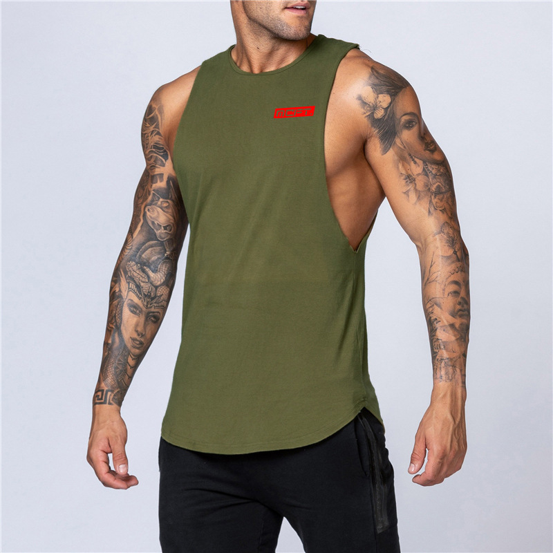 Sommer-Schulter-Trainings-Tanktop für Herren, Fitness, Bodybuilding, Sport-Baumwoll-T-Shirt-Unterlage, lässig, hochelastisch_voghion.com