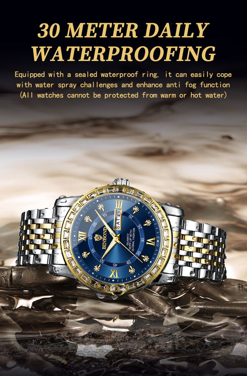 Orologio da uomo al quarzo, impermeabile, con doppio calendario, meccanico, con diamanti incastonati, stile business, alla moda e luminoso._voghion.com