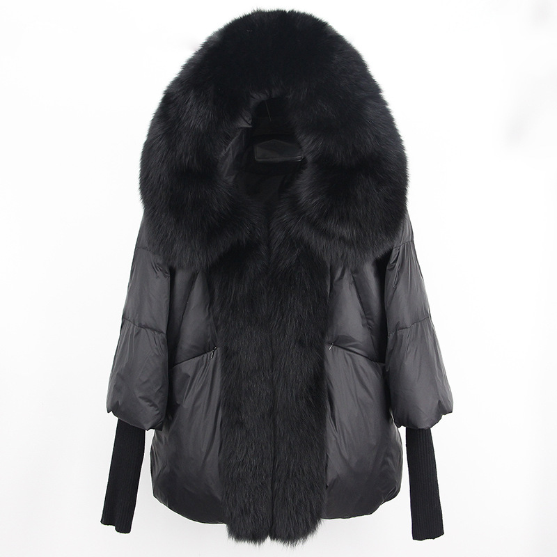 Kurze Pufferjacke für Damen mit 90 % weißen Entendaunen und abnehmbarer Kapuze aus Fuchspelz – stylischer Wintermantel für die N-Mode (201–300 g Füllung, 91–95 % Reinheit)_voghion.com