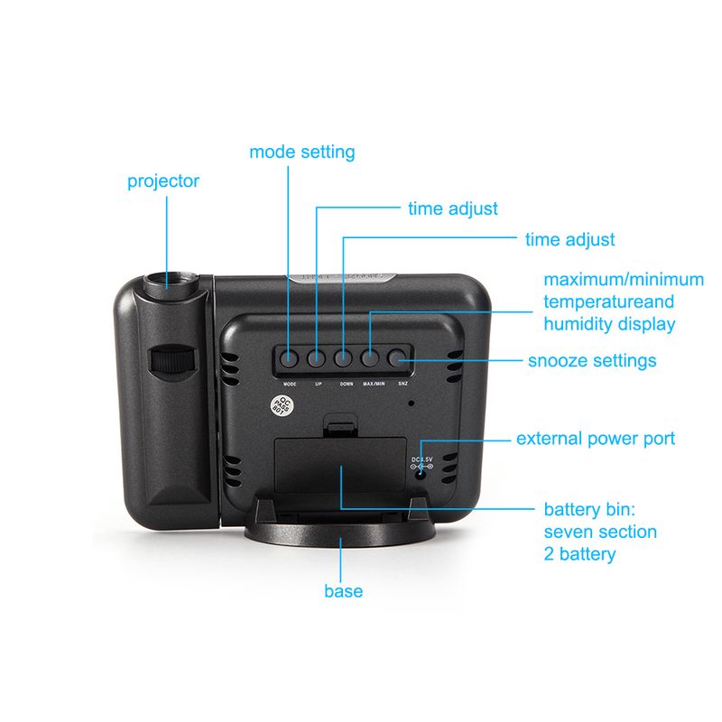 Podofo Table Color Display With Time Projection Digital Alarm Clock Rotatable Weather Station_voghion.com
