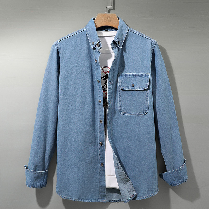 Japanese retro washed cotton casual shirt, men's long sleeved Korean version, trendy and handsome workwear, denim shirt, men's clothing, foreign trade_voghion.com