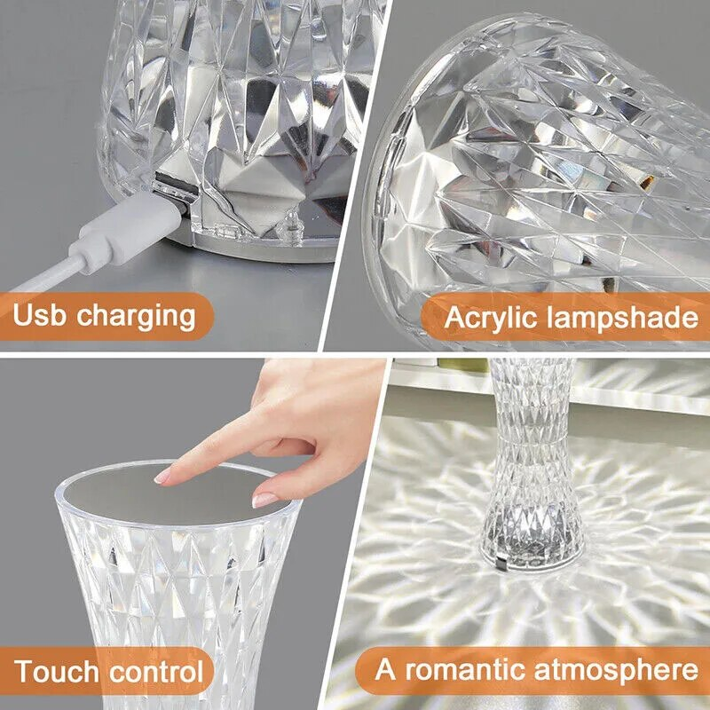 Κρυστάλλινο LED RGB Μεταβαλλόμενο Χρώμα Νυχτερινό Φως Ρομαντικό Τριαντάφυλλο Διαμαντένιο Ακρυλικό Επιτραπέζιο φωτιστικό Διακόσμηση κρεβατοκάμαρας_voghion.com