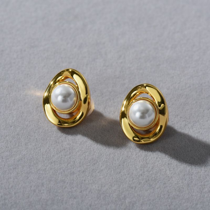 Gioielli da donna - Eleganti orecchini in ottone con perle cave irregolari placcati in oro 18 carati, design minimalista con clip, semplici orecchini a clip con perle da indossare tutti i giorni_voghion.com