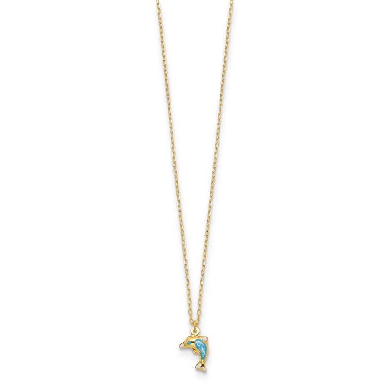 14k Polished Enameled Dolphin 16.5in Necklace_voghion.com