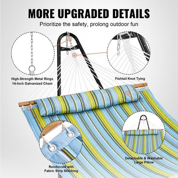 Double Quilted Fabric Hammock Two Person Hammock With Stand 480lb Capacity_voghion.com