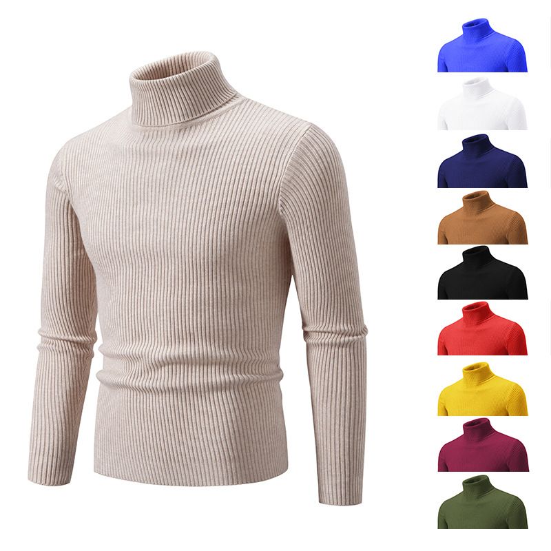 Schlichter, einfarbiger Pullover mit hohem Halsausschnitt für Herren, geeignet sowohl für die Innen- als auch für die Oberbekleidung, lässiger, schmal geschnittener, dünner Strickpullover für Herren_voghion.com