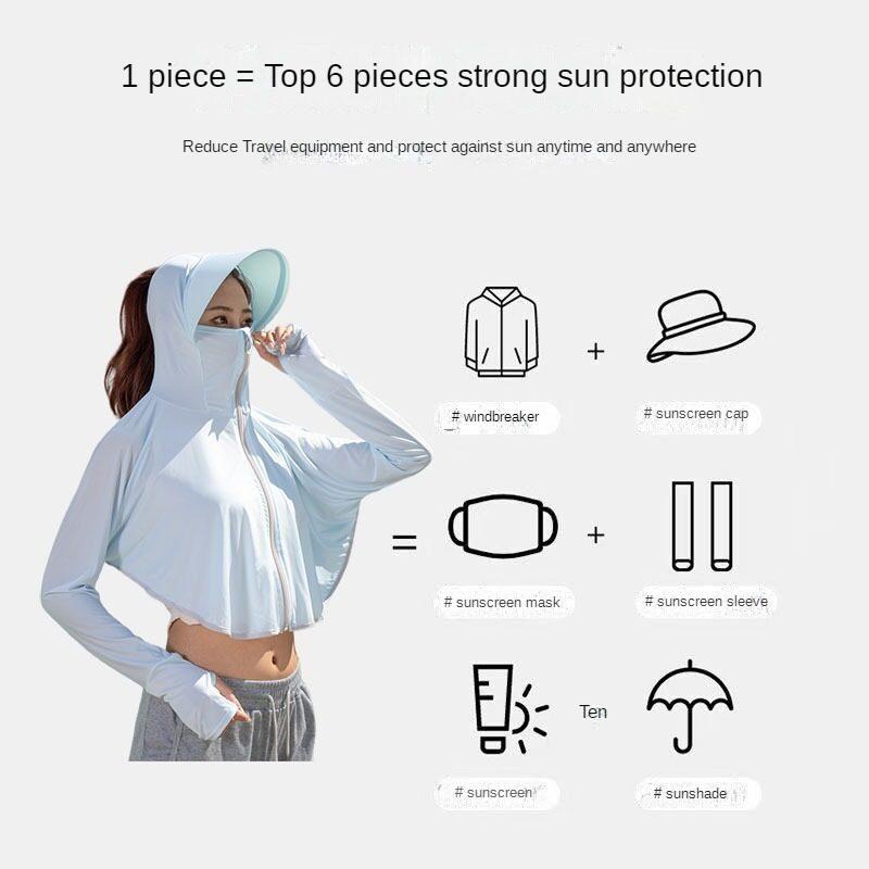 SUPERFLOWER Giacca da donna con protezione UV con cappuccio e copertura per il viso per attività all'aperto in bicicletta Top a maniche lunghe_voghion.com