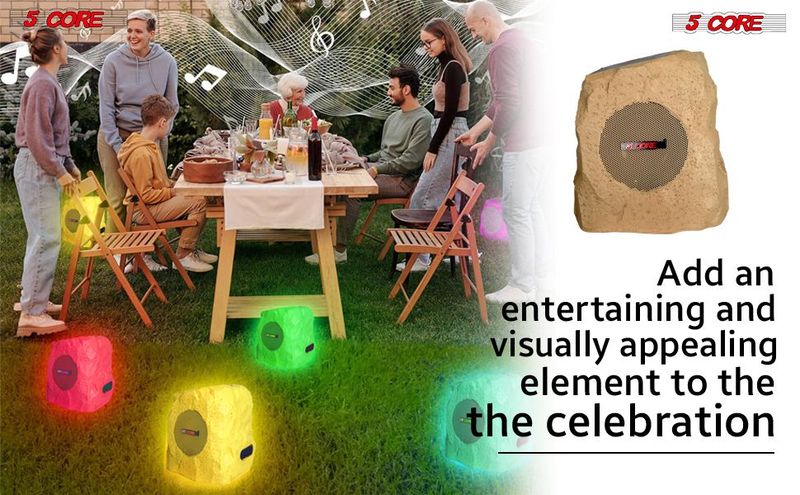 5 Core Rock Speaker Outdoor Waterproof Bluetooth Garden Speakers Solar & USB Charging RGB Colors For Patio Pool & Home_voghion.com