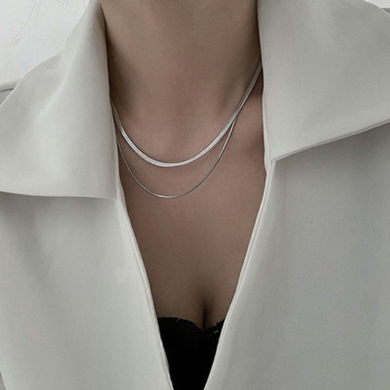 Gargantilla minimalista de doble capa estilo hip hop coreano, estilo corto, con cadena, de acero y titanio, para hombres y mujeres._voghion.com