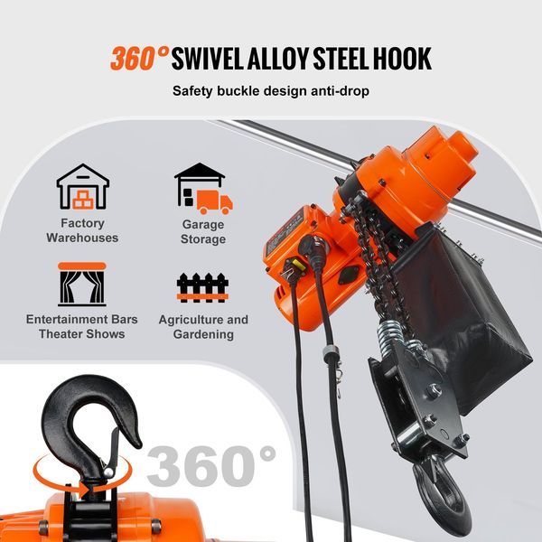 Electric Chain Hoist Single Phase Crane Hoist 2200 Lbs Load 10 Ft Lifting_voghion.com