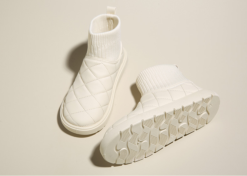 Bottes de neige d'hiver pour femme avec doublure en fausse fourrure, chaussures décontractées à enfiler et bout rond, tige en cuir synthétique imperméable, semelle en caoutchouc antidérapante_voghion.com