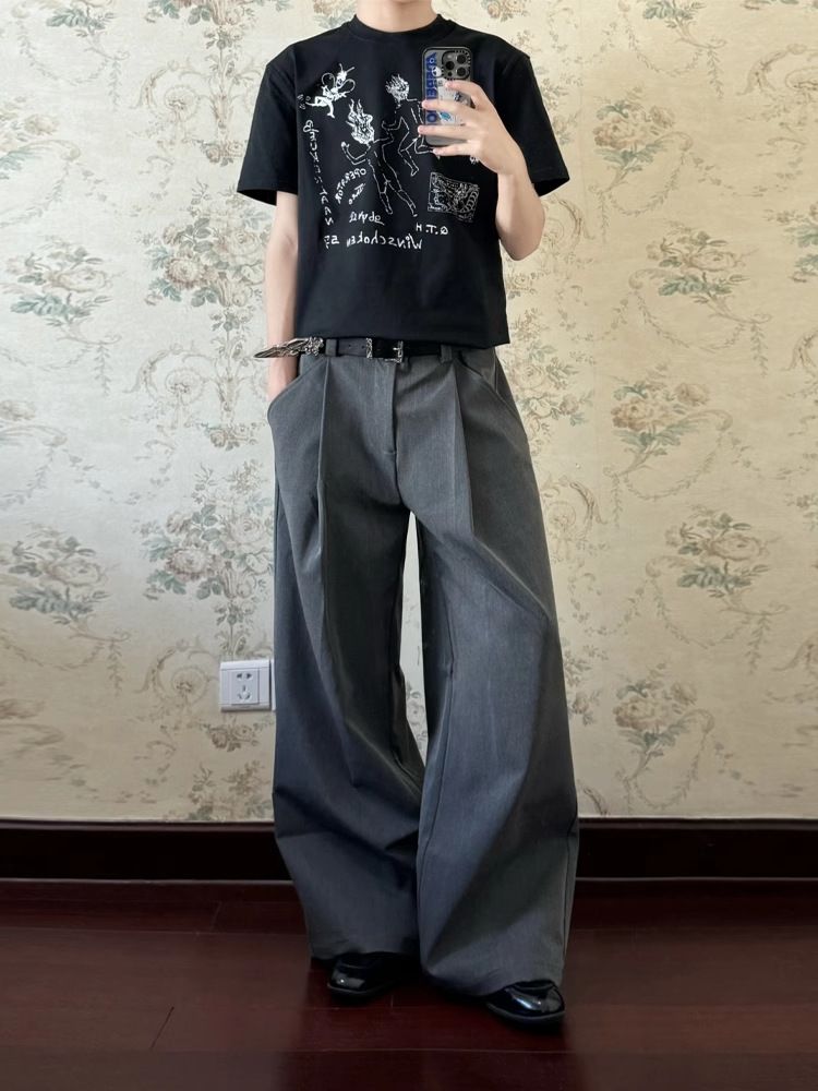 Herren-Anzughose im Retro-Stil in A-Linie mit Faltenfalten – Vintage-inspirierte Büro- und Freizeithose – Khaki und Grau – Größen M bis 3XL_voghion.com