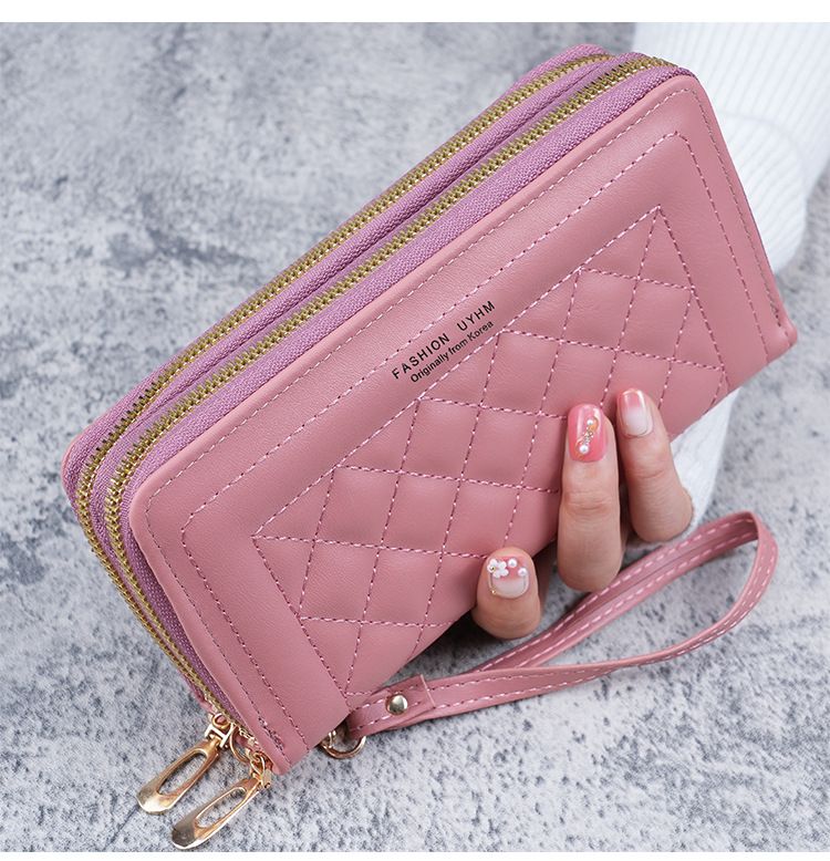 Cartera de mujer Nueva cartera larga de estilo coreano para mujer, cartera para teléfono informal, billetera con doble cremallera, tarjetero de gran capacidad_voghion.com