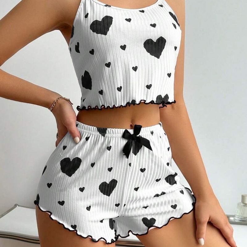 Damen Nachtwäsche Sommer Ärmellos Hosenträger Pit Streifen Girl Love Printing Pure Desire Pyjamas_voghion.com