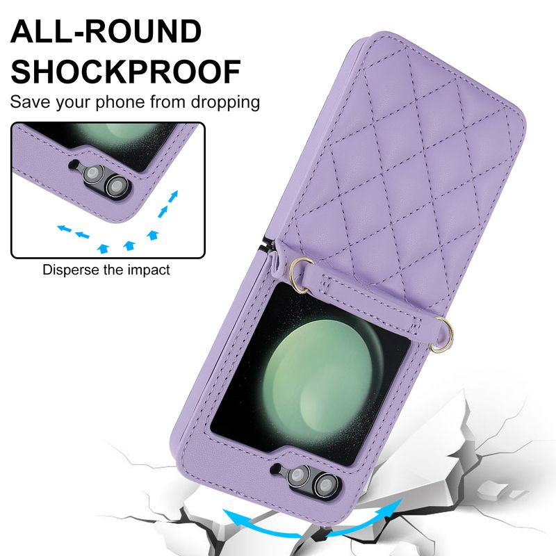 Nuova custodia per cellulare Z Flip6 per donna Custodia protettiva a tracolla Samsung Flip4 Custodia in pelle per cellulare a quadri_voghion.com