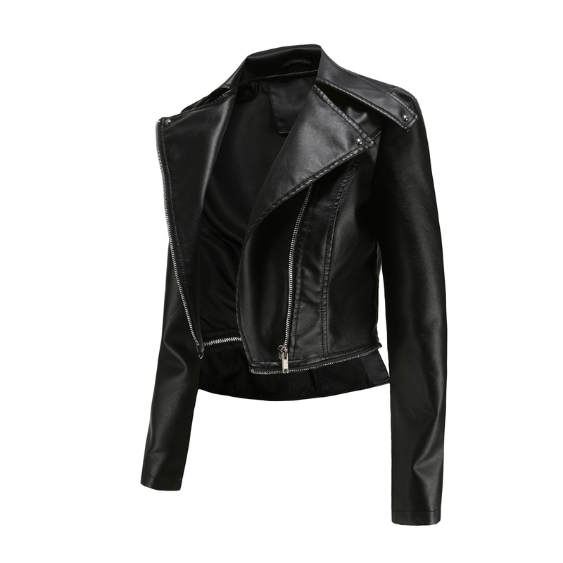 Giacca in pelle da donna con orlo staccabile, giacca casual alla moda_voghion.com