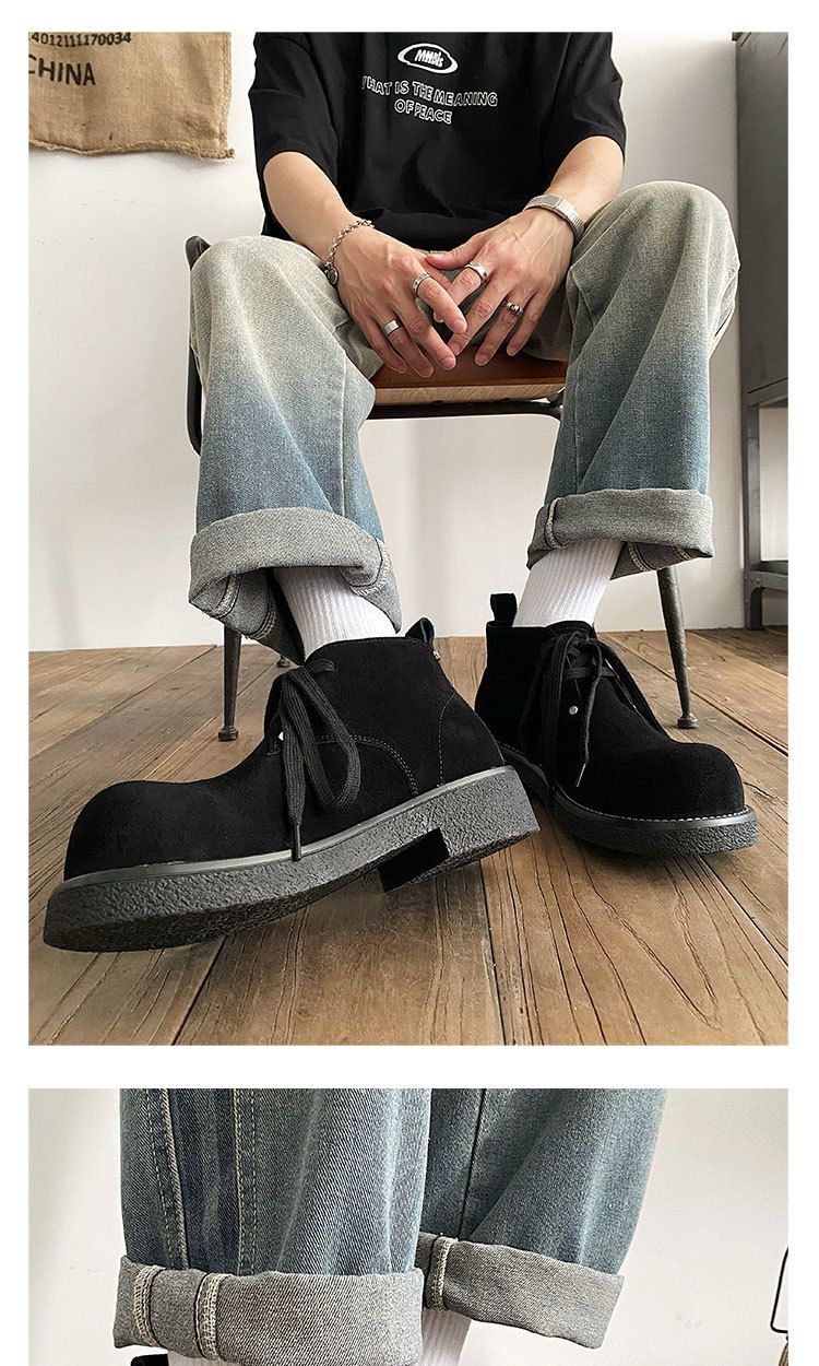 2025 Herbst Neue Echtes Leder Martin Kuh Wildleder Chunky Derby Schuhe männer Arbeit Kurze Stiefel_voghion.com