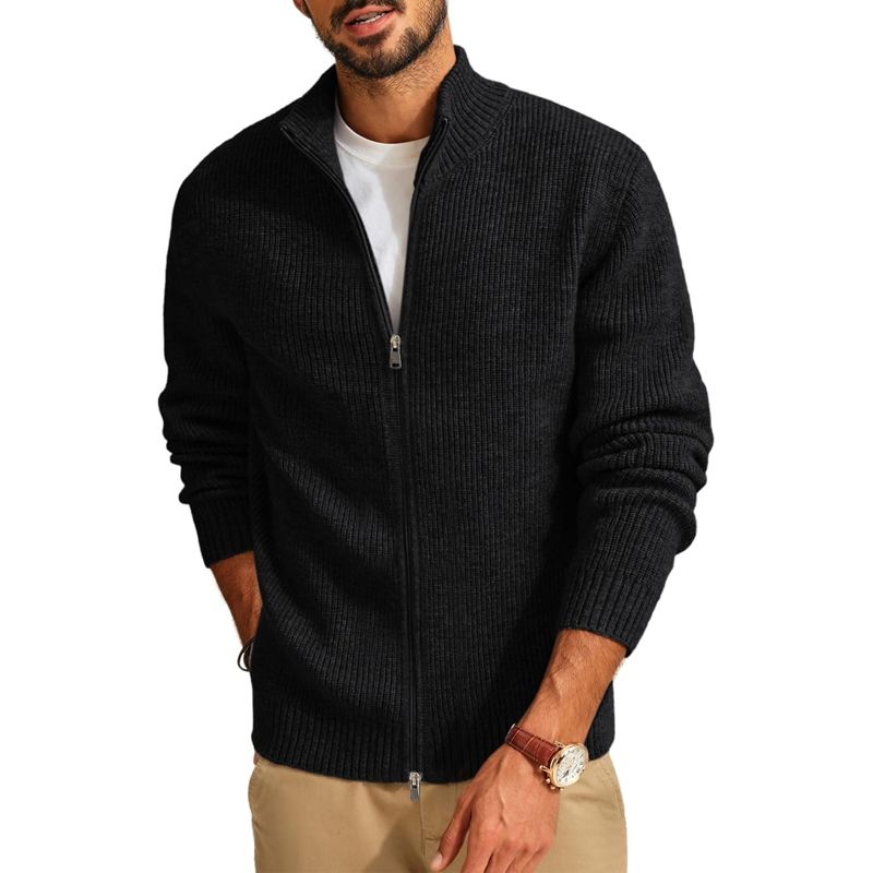 Men's Cardigan Pullover With Zipper, Casual Ripped Knitted Pullover For Men, Warm Winter Overwear, Autumn Leisure Pullover, Coats For Men_voghion.com