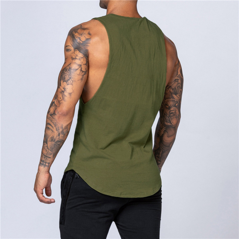 Sommer-Schulter-Trainings-Tanktop für Herren, Fitness, Bodybuilding, Sport-Baumwoll-T-Shirt-Unterlage, lässig, hochelastisch_voghion.com