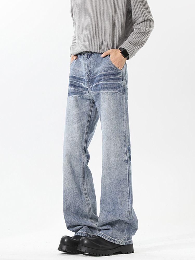 Cleanfit Cat Whisker Jeans For Men – Vintage Washed Stretch Denim With Subtle Flare (M-5XL) – High Street Baggy Trousers For Urban Streetwear_voghion.com