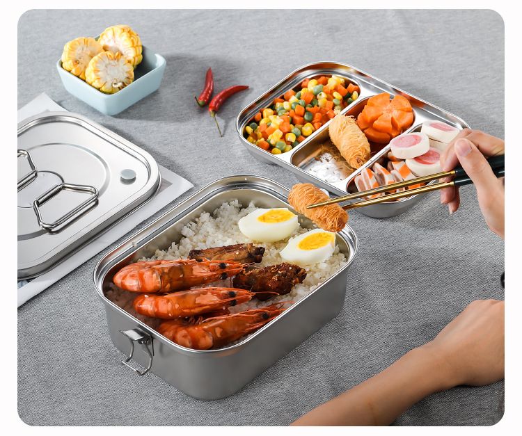 Lunchbox aus Edelstahl 304 mit Unterteilung und Isolierung, für Büroangestellte, tragbar, auslaufsicher, für Studenten, Fast-Food-Tablett_voghion.com