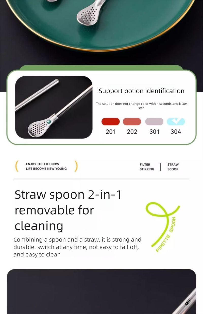Xiongle 304 Stainless Steel Straw Stirring Extended Handle Office Home Cup Filter Residue Spoon_voghion.com