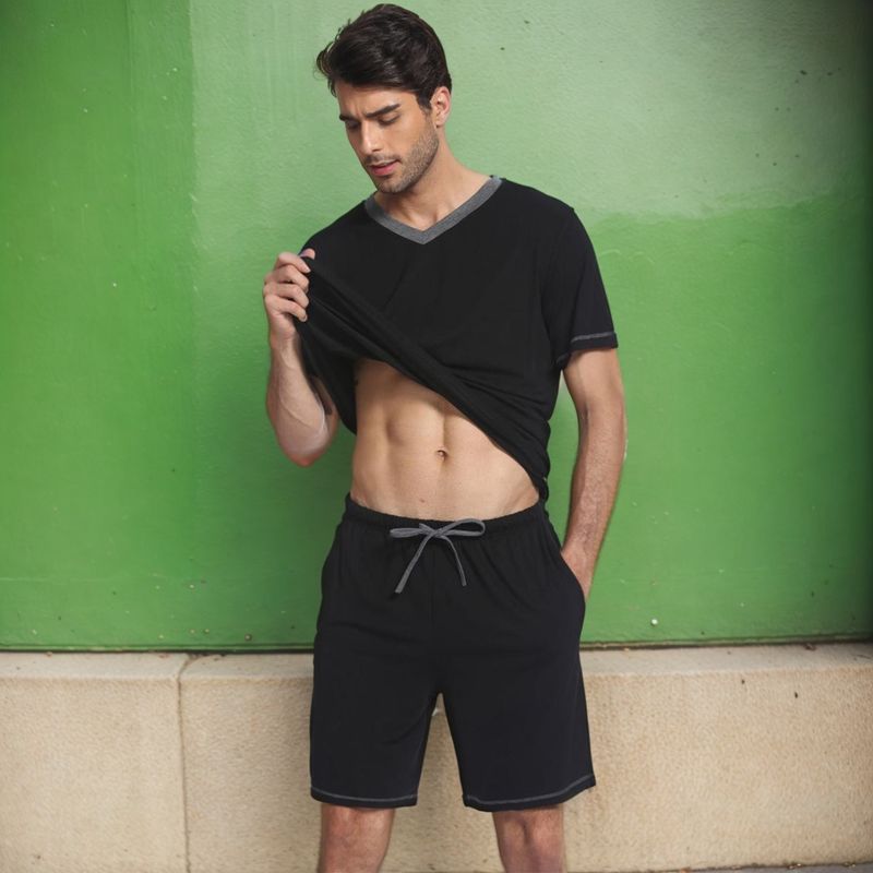 Ensemble d'été deux pièces à manches courtes et short, couleur unie, sport, décontracté, pour homme_voghion.com