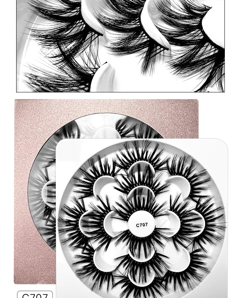 Lash extension set 7 pairs of eyelashes with high mink hair Natural thick eyelashes messy false eyelashes_voghion.com
